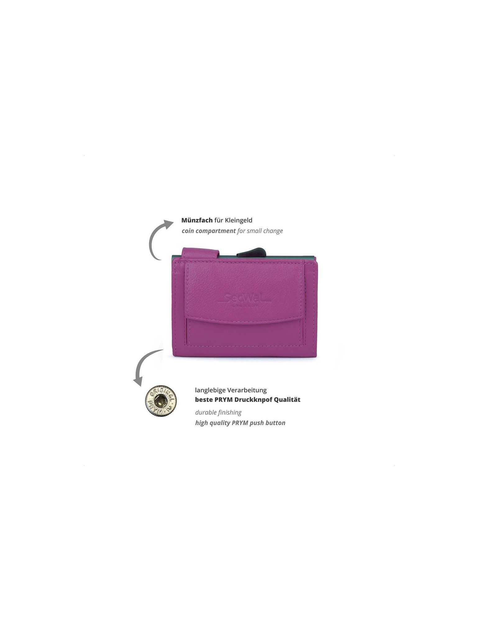 Secwal 2 Carbone Osaka cuir mini porte-monnaie RFID Carte münzfach bouton-poussoir 