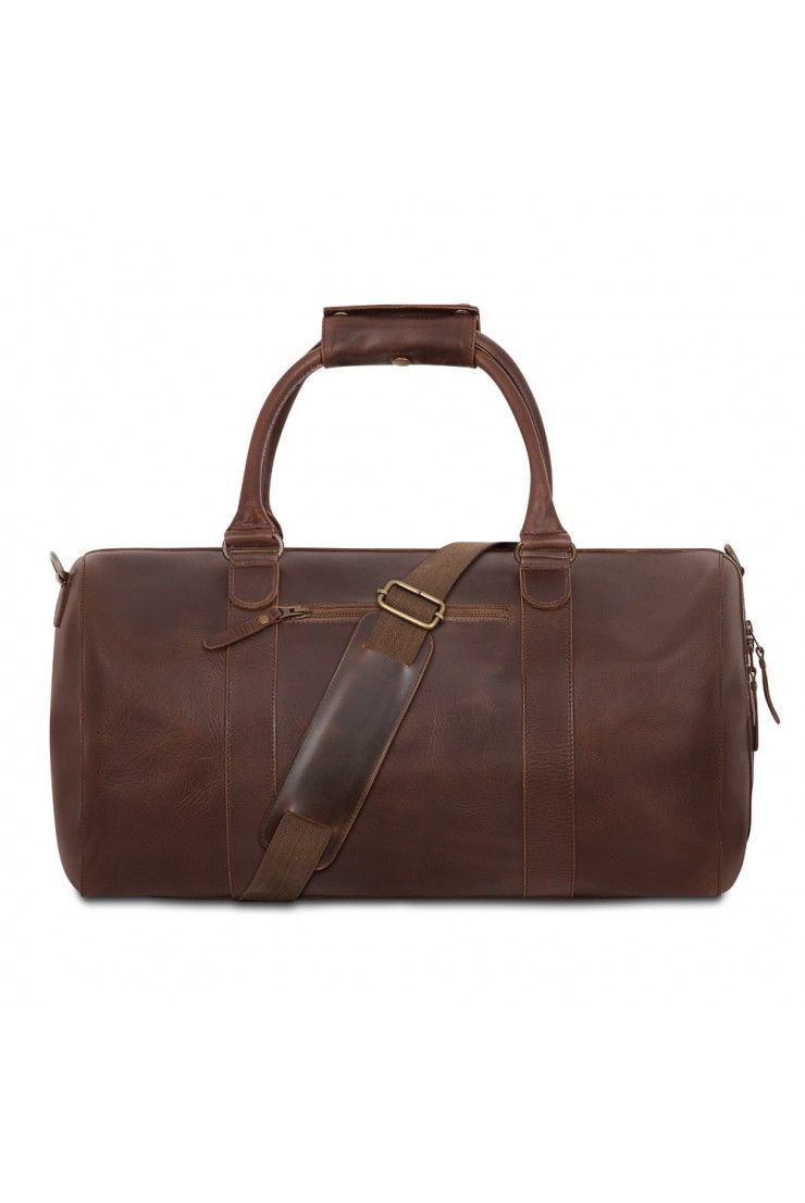 Hand Luggage Bag Handmade Brown Leather Vintage Style Overnight Bag Buckles 
